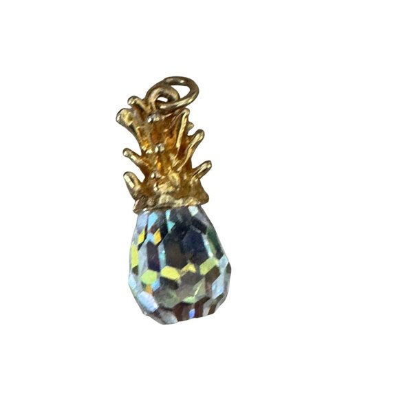 Gold Plated Crystal Pineapple Charm Pendant 1 1/4" - Picture 1 of 7